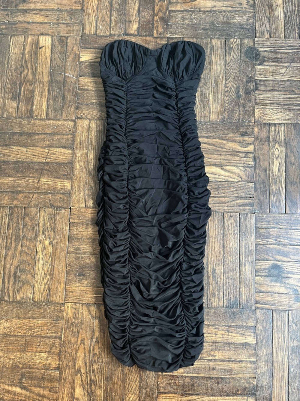 Express Strapless Ruched Black Bodycon Dress